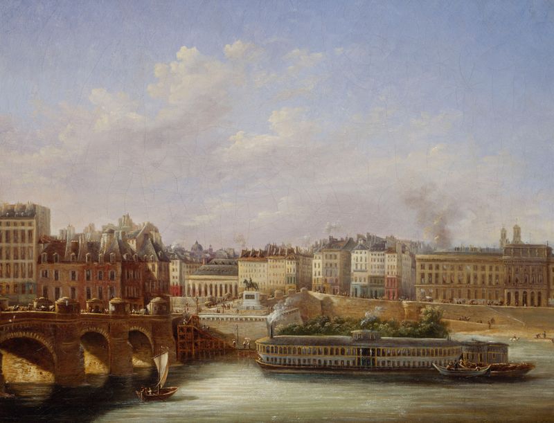 Pintura al óleo de Paul Mallard que representa Le Pont-Neuf y el quai de Conti en París