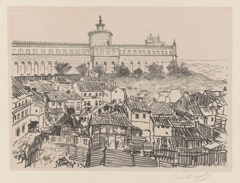 Castle and the Jewish Quarter by Leon Wyczółkowski, oil painting depicting a grand castle and Jewish quarter.