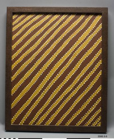 Acrílico abstracto en lienzo de Angeline Pwerle con tonos terrosos y patrones vibrantes