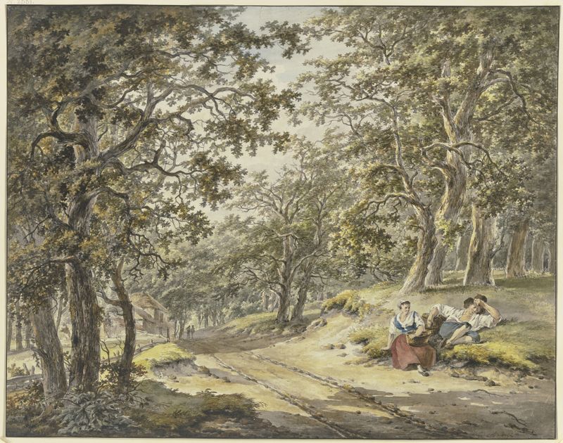 Genre scene with farmers and baskets in a forest, oil painting by Hermanus van Brussel
