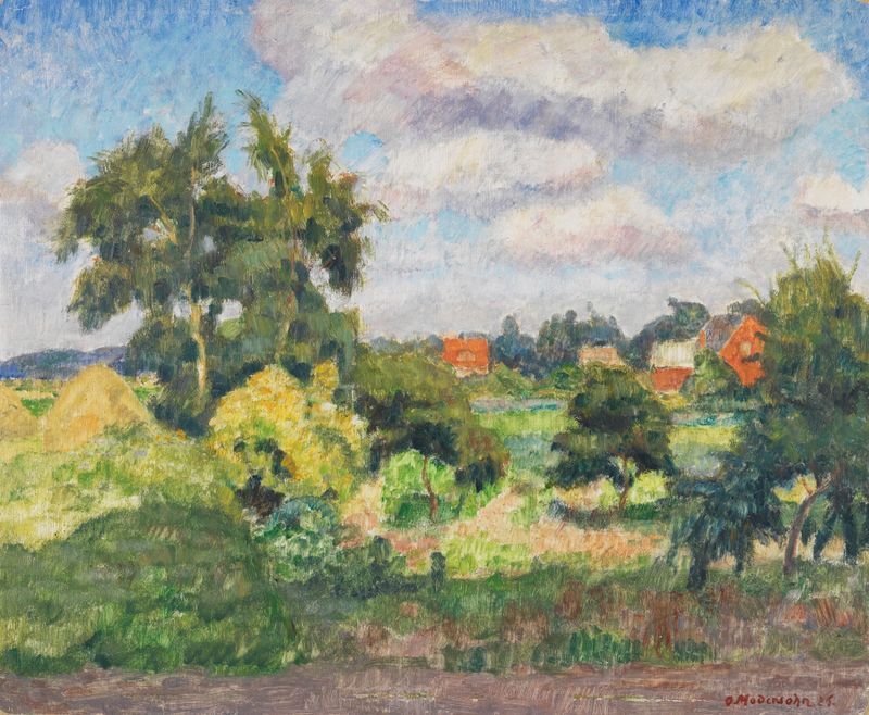Sommertag in den Feldern bei Fischerhude by Otto Modersohn, oil on canvas depicting summer fields.