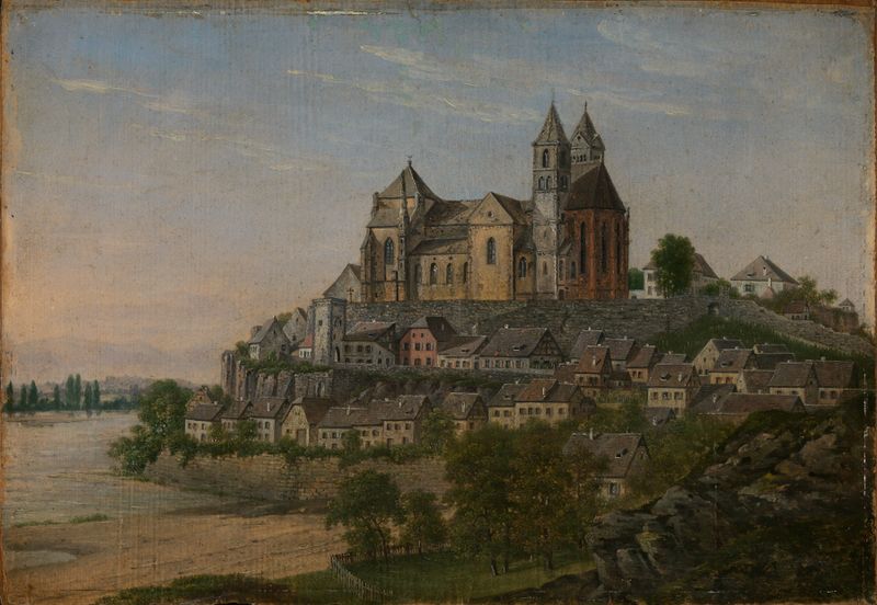 Landscape of Blick auf Alt-Breisach am Rhein, oil painting by Georg Wilhelm Issel