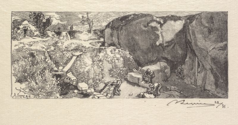 Sandstone Quarry de Auguste Louis Lepère, realismo, que representa texturas de arenisca rugosa.