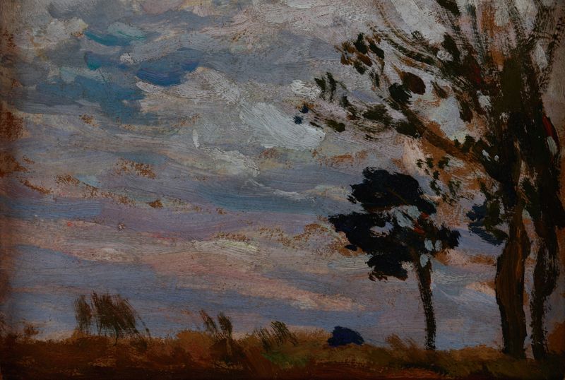Wind, óleo sobre lienzo de Jan Stanisławski, con suaves remolinos de color en un paisaje.