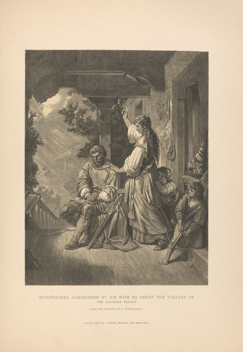 Stouffacher Admonished by his Wife, óleo sobre tela de Theodor Gsell Fels