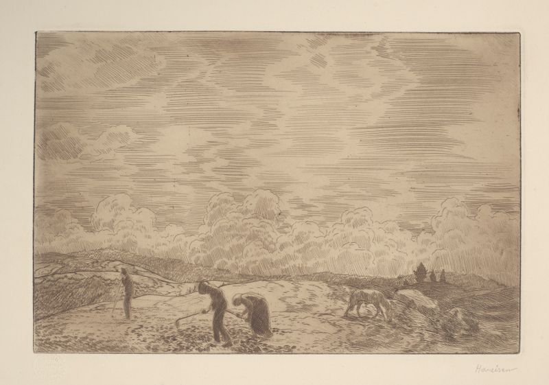 Feldarbeit de Albert Haueisen, óleo sobre tela mostrando um agricultor trabalhando em um campo.