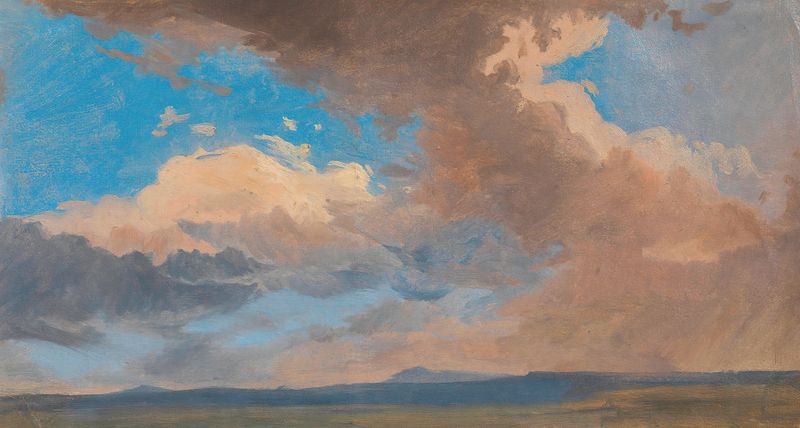 Wolkenstudie by Adalbert Stifter, oil on canvas depicting clouds in a blue sky