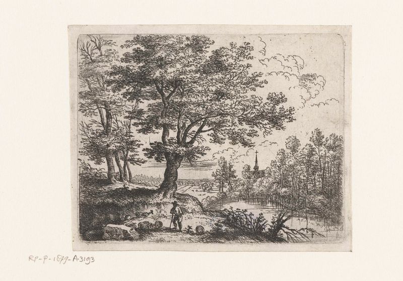 Landscape with a shepherd, etching by Lucas van Uden