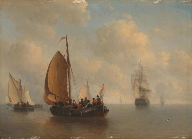Marine scene featuring a ship with sails, oil painting by Antonie Waldorp