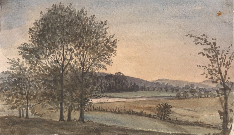 Landscape with Trees: a River in the Background by David Charles Read, oil painting
