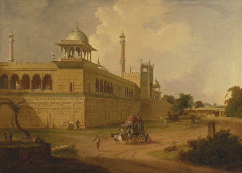 Jami Masjid, Delhi de Thomas Daniell, aquarela sobre papel representando a arquitetura mogol