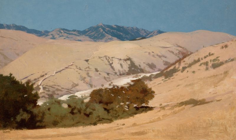 Mountain Landscape de John Severinus Conway, óleo sobre lienzo que representa los serenos Alpes italianos al atardecer.