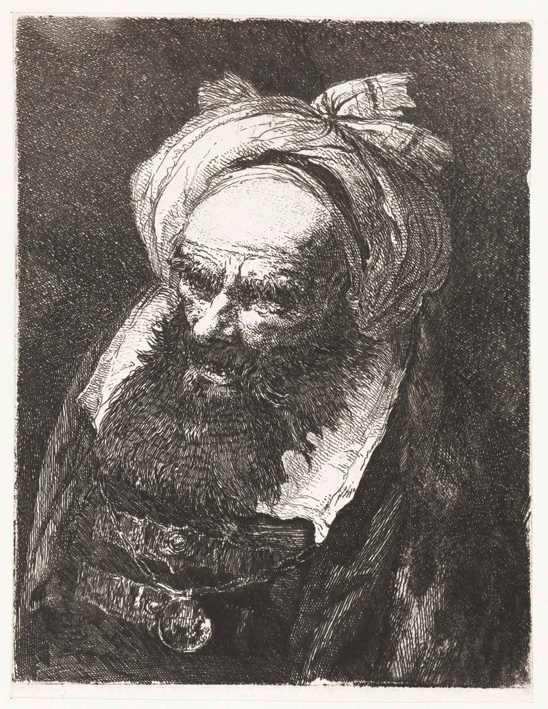 Portrait of an elderly man wearing a tulband, etching by Giovanni Domenico Tiepolo