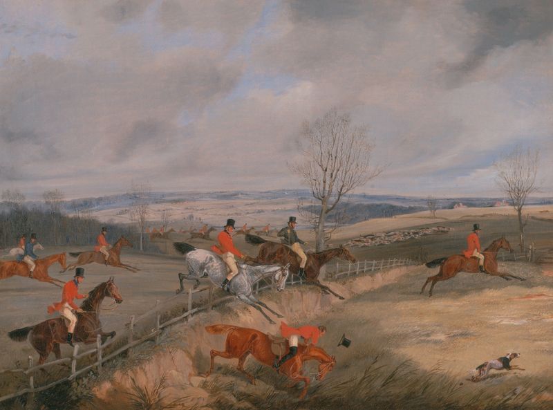 Hunting scene with figures and horse, watercolor on paper by Henry Thomas Alken