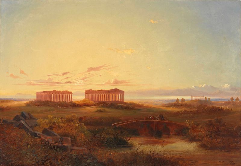 Vista dos templos em Agrigento, óleo sobre tela de Valentin Ruths