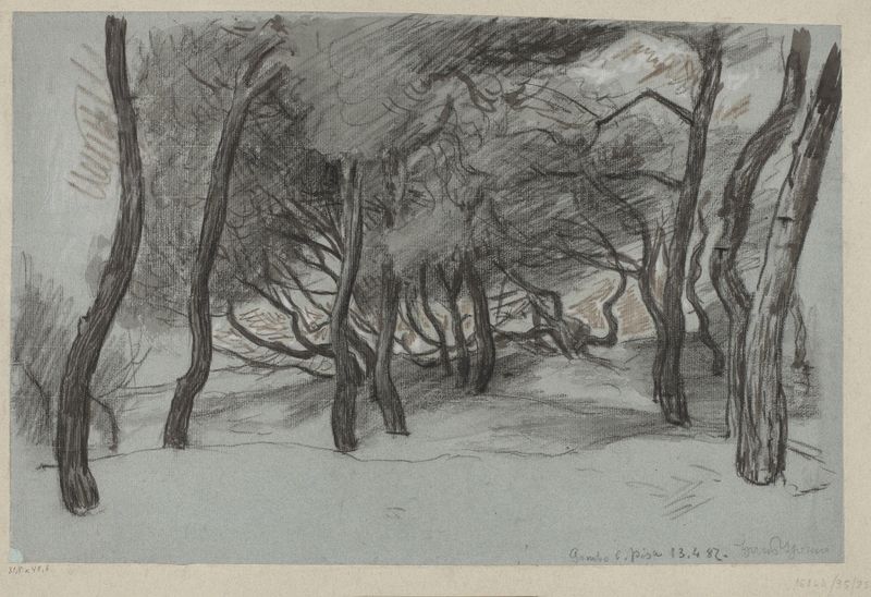 Árvores em uma praia em Gombo perto de Pisa, óleo sobre tela de Hans Thoma