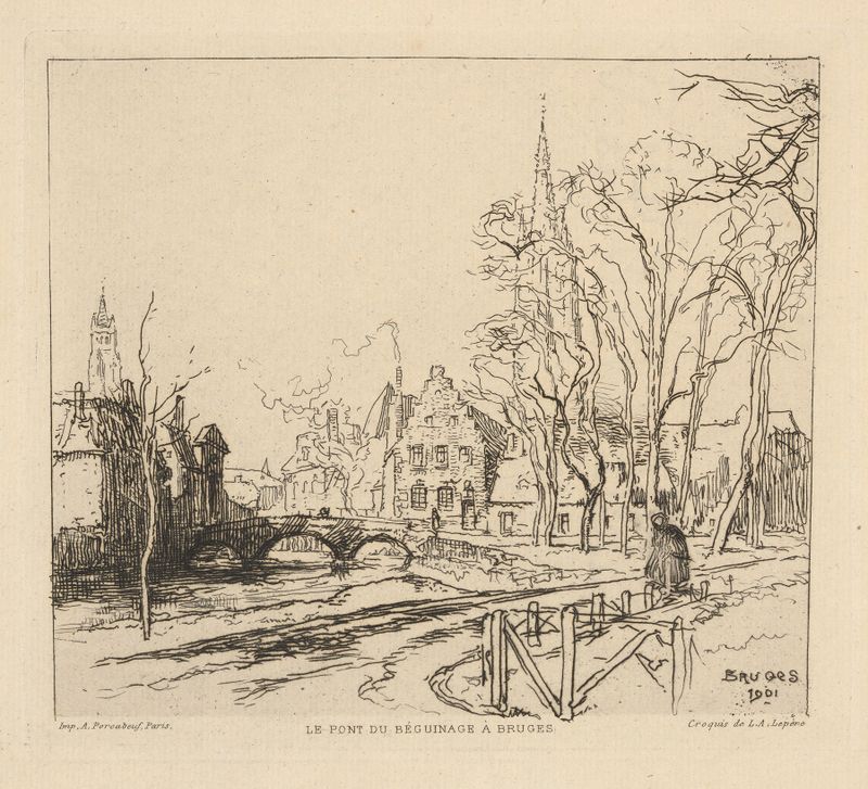El Puente Beguine en Brujas, pintura al óleo de Auguste Louis Lepère