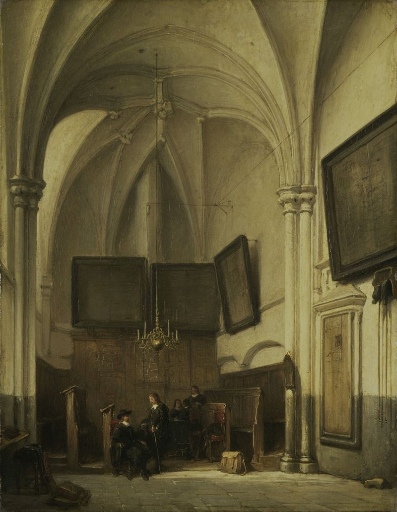 Interior of the vestry with stained glass light, oil painting by Johannes Bosboom