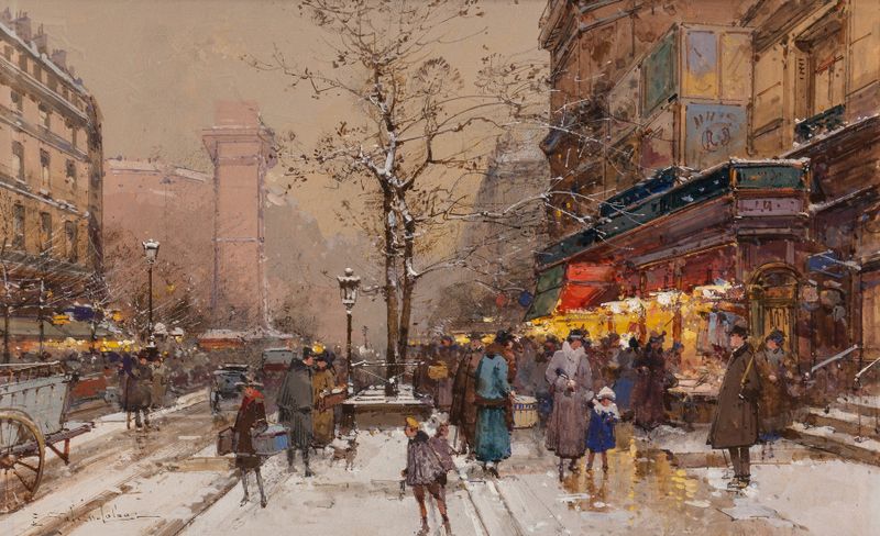 Porte Saint-Denis by Eugène Galien-Laloue, impressionism, architecture