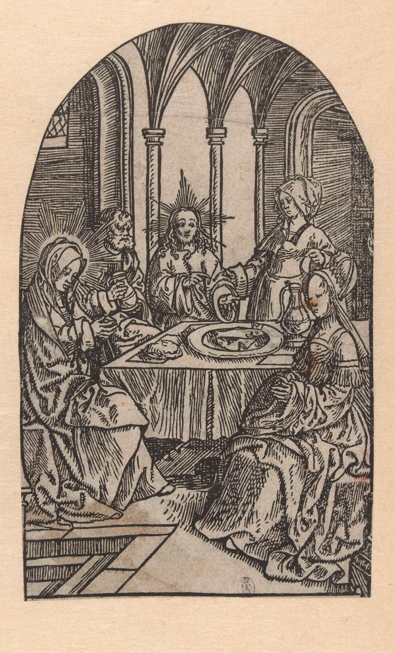 Cena religiosa com Cristo, Maria e Marta, papel de Jacob Cornelisz van Oostsanen