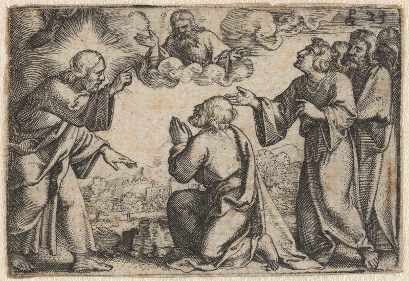 Gravura de Georg Pencz mostrando Cristo nomeando Pedro como cabeça da igreja