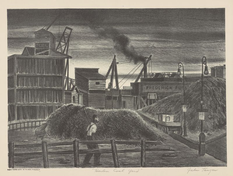 Harlem Coal Yard de Julius Tanzer, modernismo, retratando pilhas de carvão e edifícios
