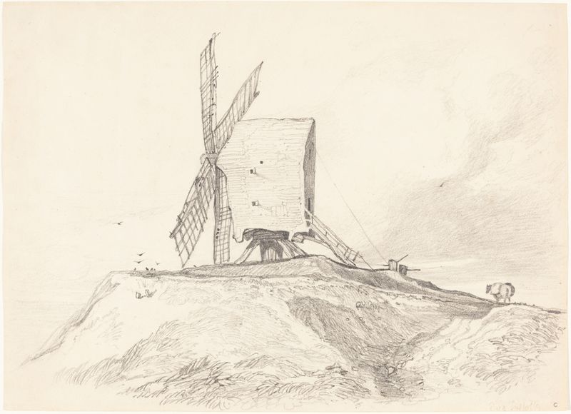 Aquarela de John Sell Cotman retratando uma paisagem tranquila com colinas e um rio.