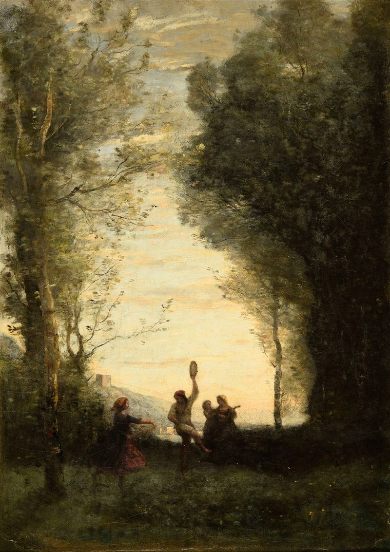 La Danse italienne de Jean-Baptiste-Camille Corot, pintura al óleo que muestra bailarines en movimiento.