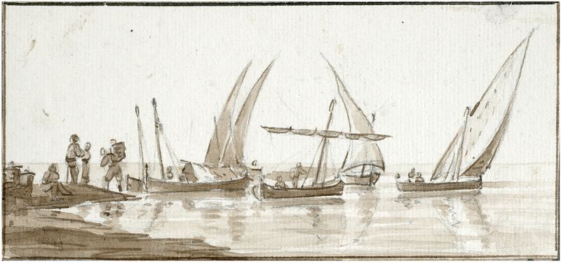 Marine scene with sailboats on water by Otto Howen, oil painting