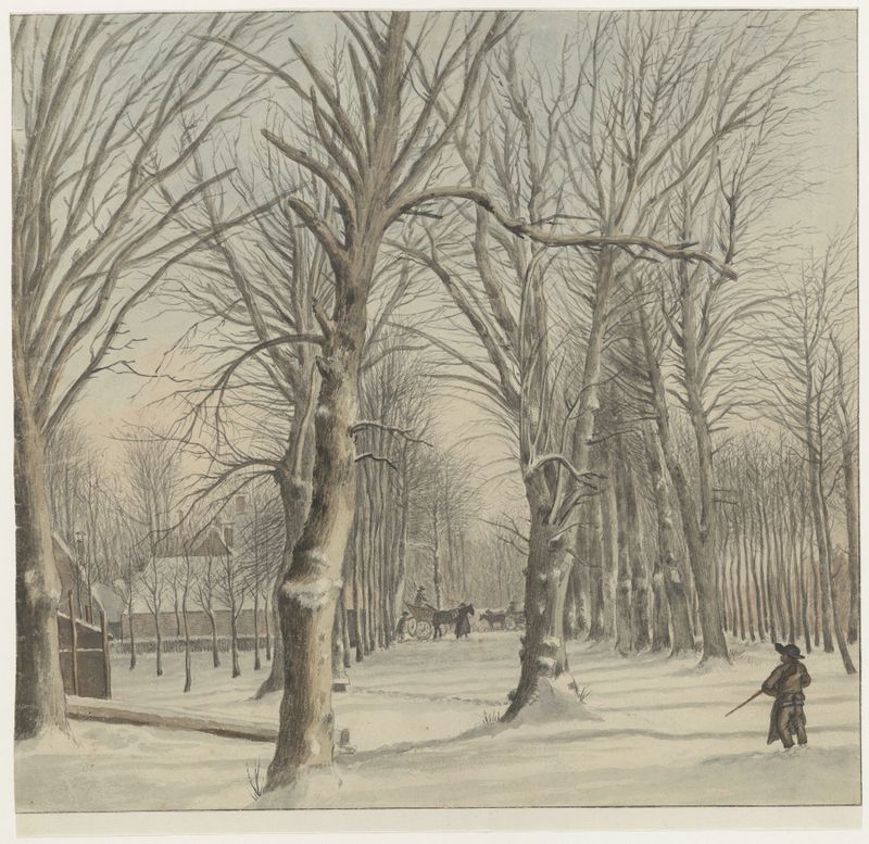 Winter landscape with snow-covered maples, oil on canvas by Wybrand Hendriks