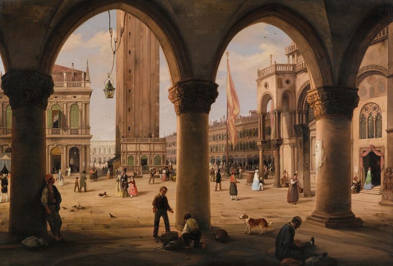 Piazza San Marco and the Campanile, Venice, oil on canvas by Carlo Canella