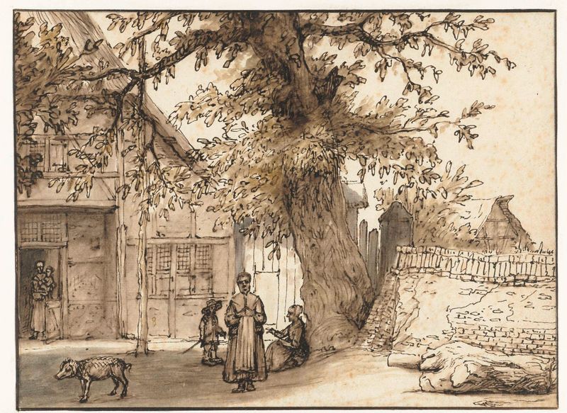 Interior scene of Herberg te Anrath by Lambert Doomer, showcasing an inviting inn with golden light.