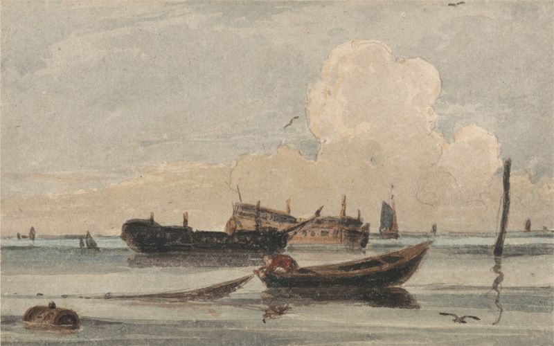 Boats on a calm sea, oil painting by François Louis Thomas Francia