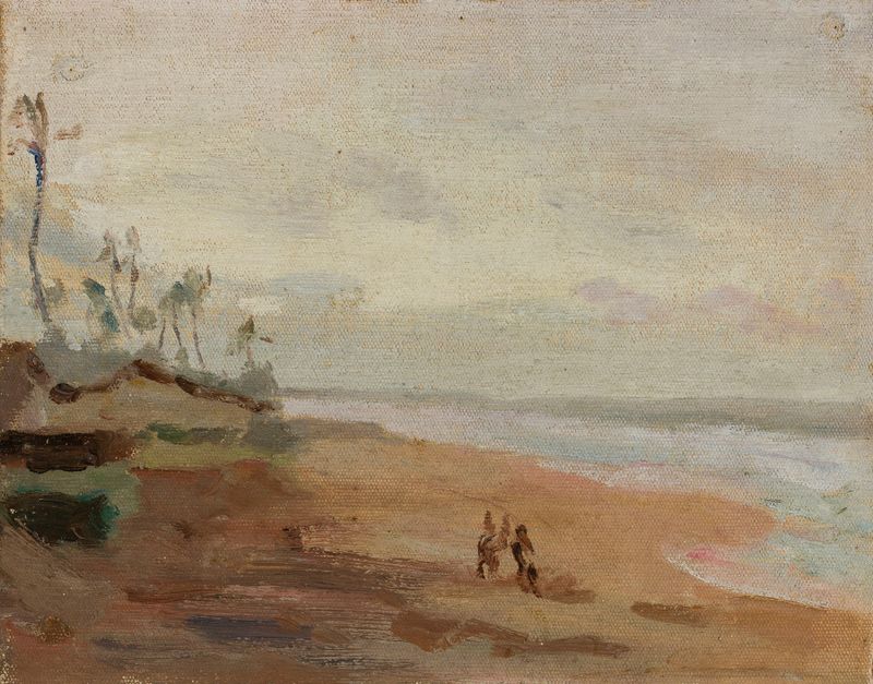 Ceylon – Colombo de Jan Ciągliński, Post-Impresionismo, representando una costa tropical con palmeras y océano.
