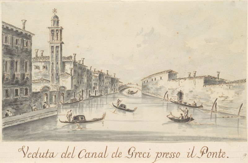 The Rio dei Greci landscape with the Ponte della Pieta, Giacomo Guardi, oil painting