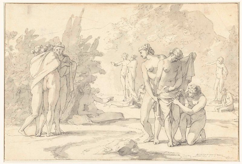 Diana en haar gezellinnen, óleo sobre tela de Unknown Artist, com uma deusa e suas companheiras.