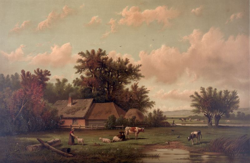 Escena interior con una silla en un ambiente cálido, pintura al óleo de James Fuller Queen
