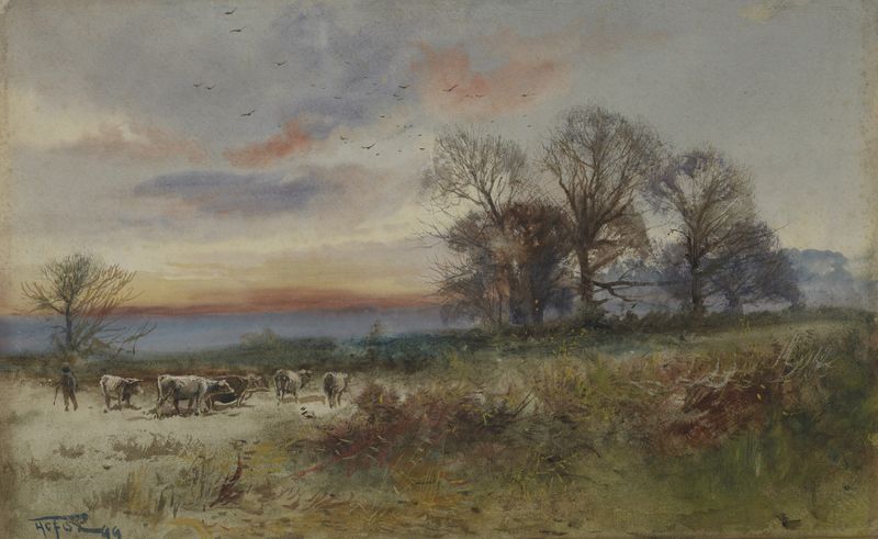 Landscape with golden light and rolling hills, oil on canvas by Sir William Fox