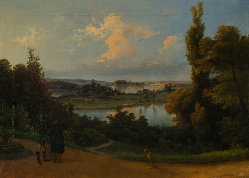 Vista de un lago sereno y parque en óleo sobre lienzo de Wojciech Gerson