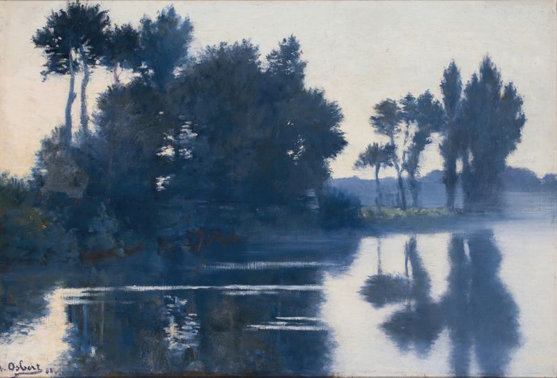 La tombée du soir sur l’Oise, oil painting by Alphonse Osbert depicting twilight over a river.