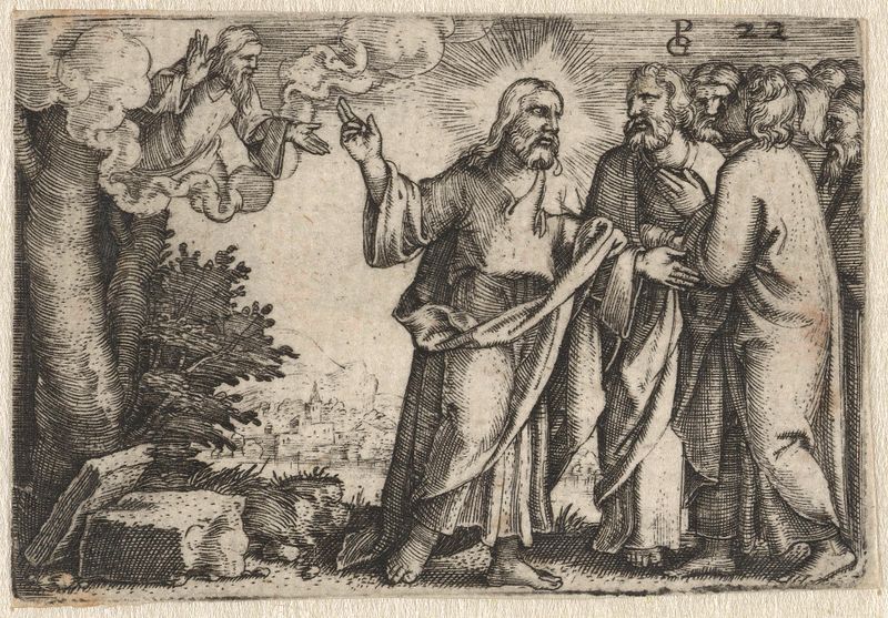 Grabado de Georg Pencz que representa a Cristo con discípulos en revelación divina