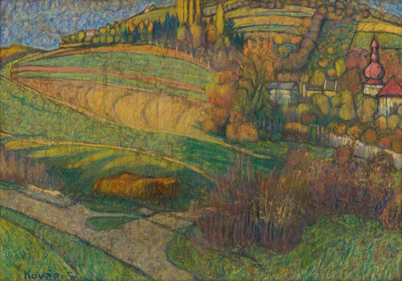 Landscape oil painting by Konštantín Kövári-Kačmarik featuring a horizon and expressive brushwork