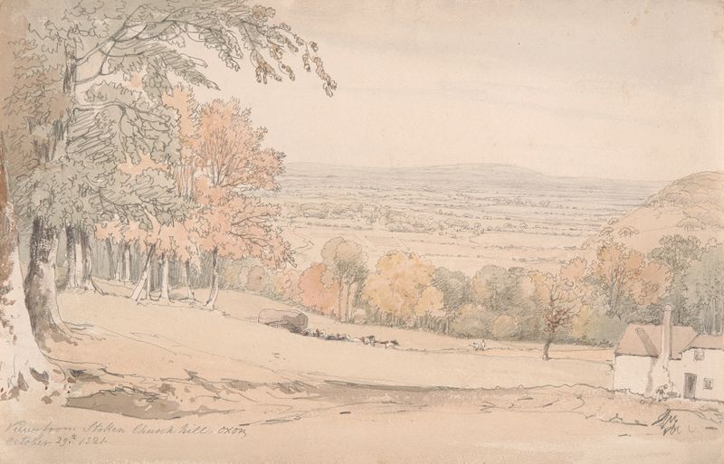 Landscape view from Stokenchurch Hill, oil painting by William Alfred Delamotte