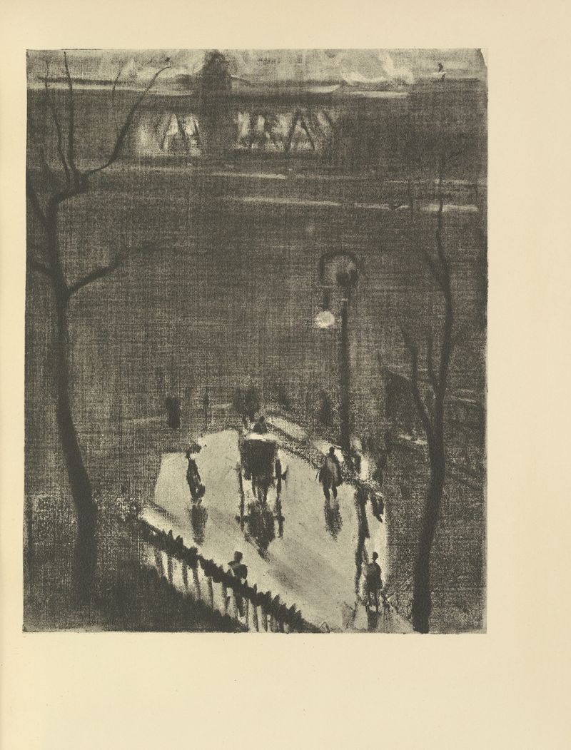 Under Charing Cross de Joseph Pennell, tinta sobre papel, mostrando os grandes arcos de Charing Cross