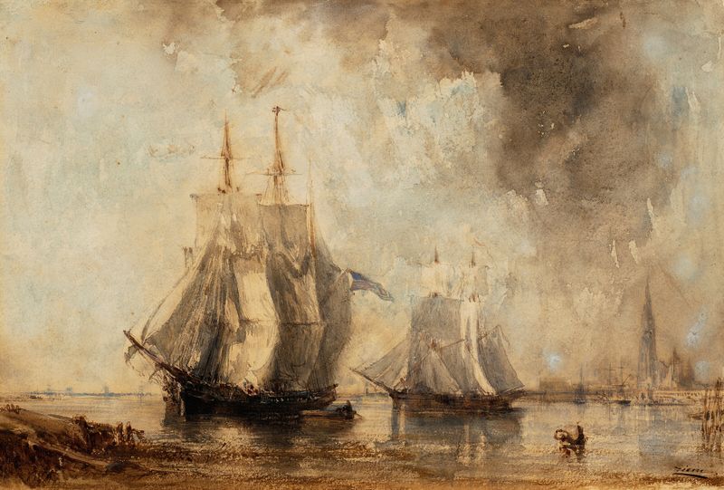 L’Escaut à Anvers de Félix Ziem, romanticismo, representa un río y nubes en un medio desconocido.