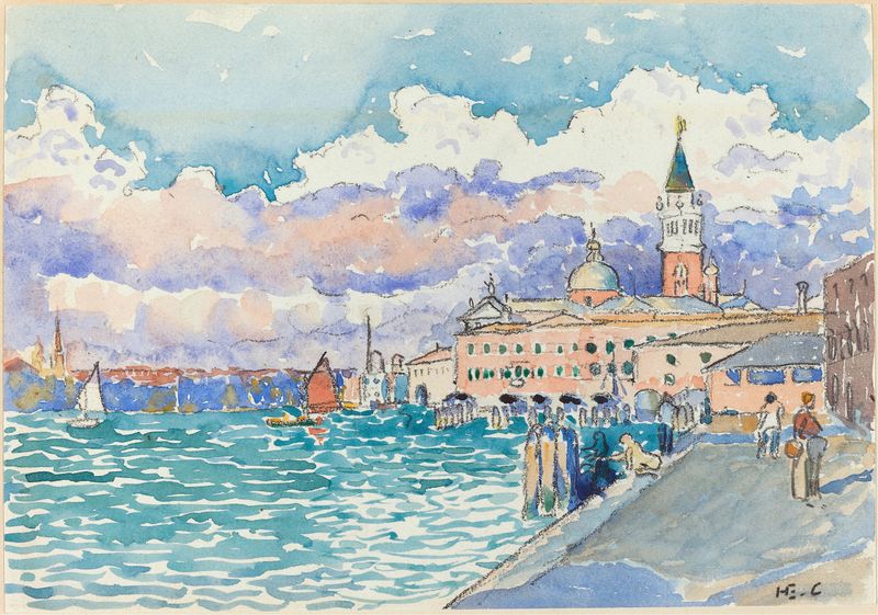 Pintura al óleo de Henri-Edmond Cross que representa Venecia con reflejos en el agua y luz solar.