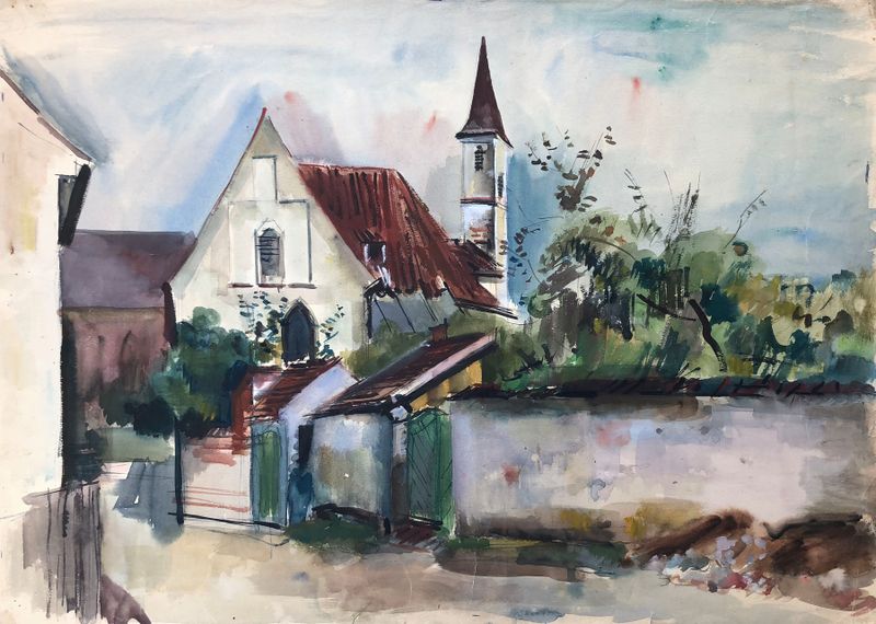 Arquitetura de Kirche bei Landsberg am Lech de Otto Geigenberger, pintura a óleo