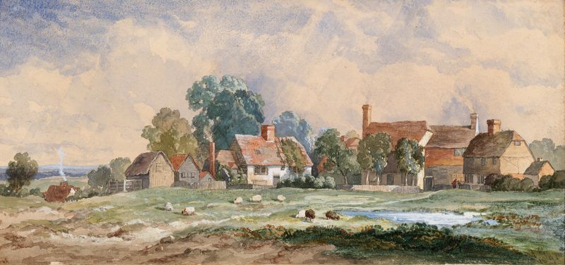 Horsmondon Green, Kent de Arthur Gilbert, pintura al óleo que representa un paisaje tranquilo.