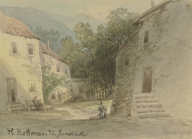 Landscape of a village road with earthy tones and vibrant fields by Heinrich Adolf Valentin Hoffmann