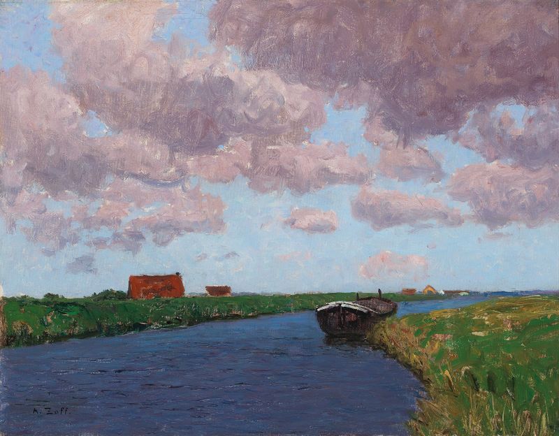 Landschaft Belgien de Alfred Zoff, óleo sobre lienzo que muestra colinas y un paisaje tranquilo